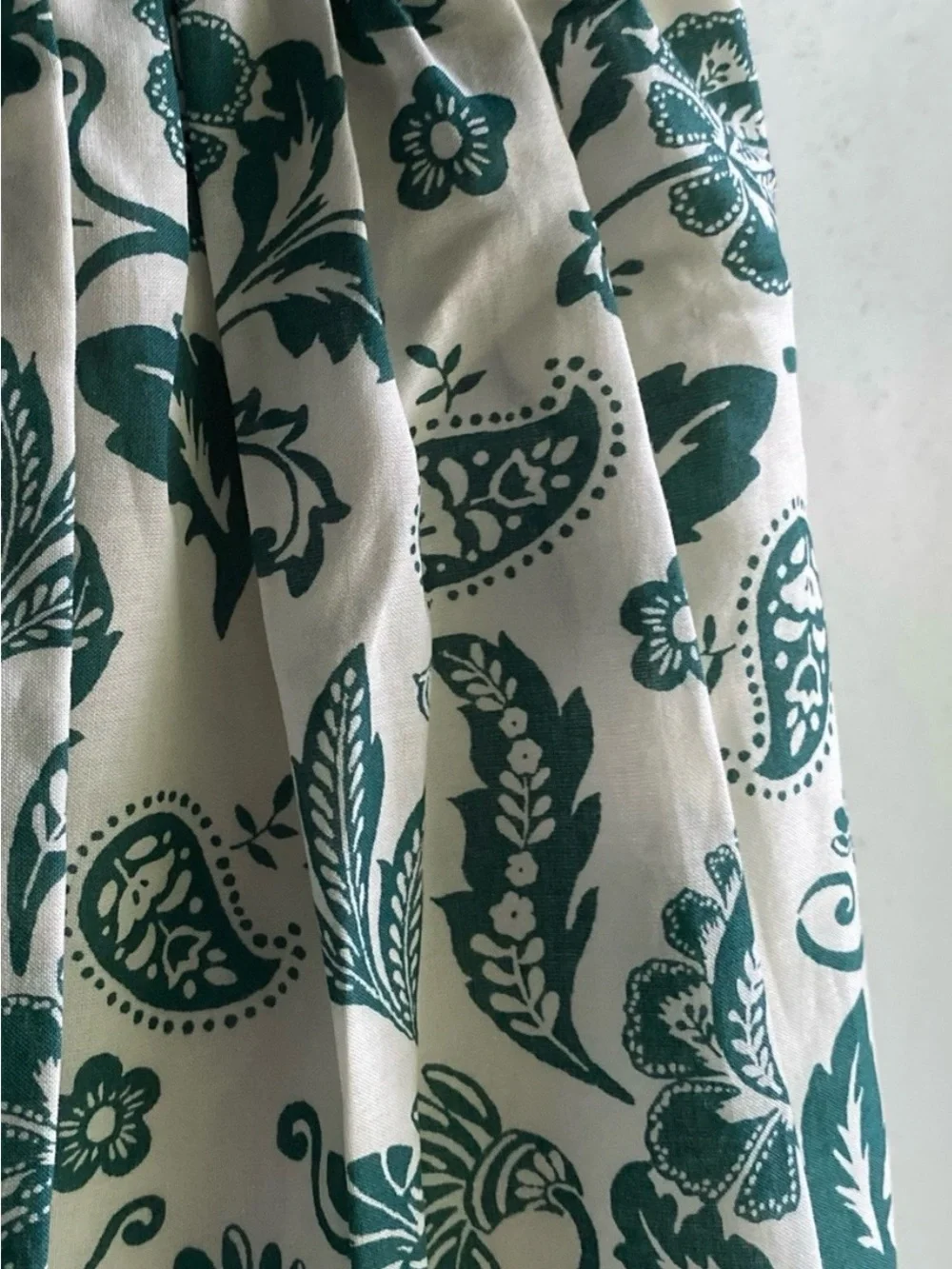 LOFT White Midi Skirt with Green Paisley Floral Print